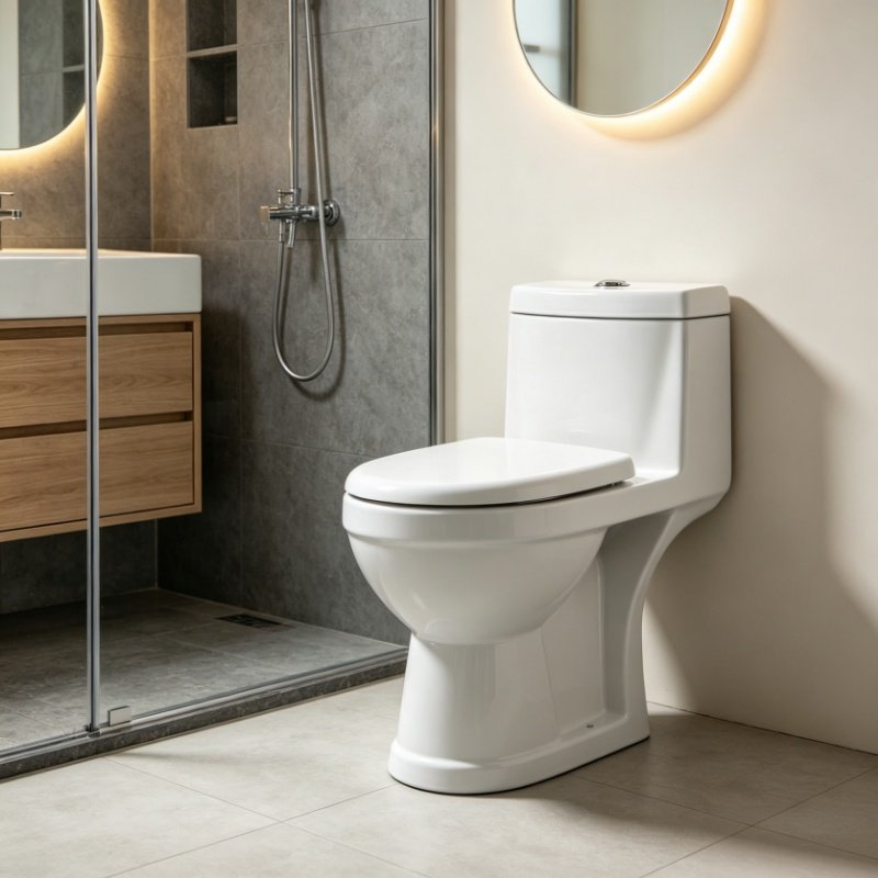 Luxury bathroom installation featuring a premium YASIQI one-piece toilet