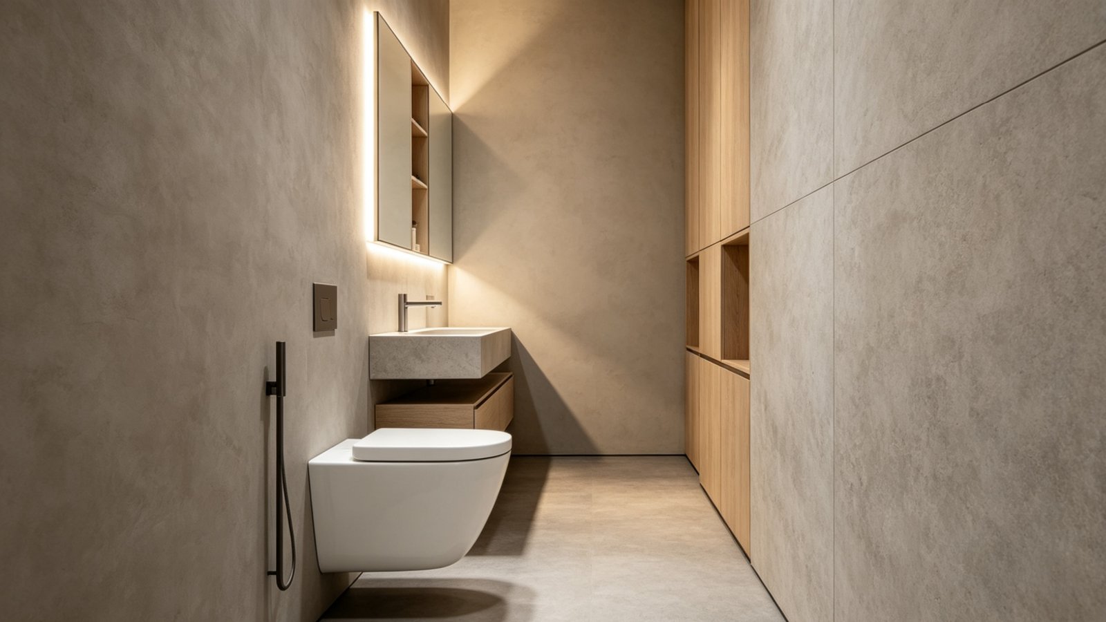 The Urban Apartment Space Optimizer featuring a wall-hung toilet and ultra-compact wall basin
