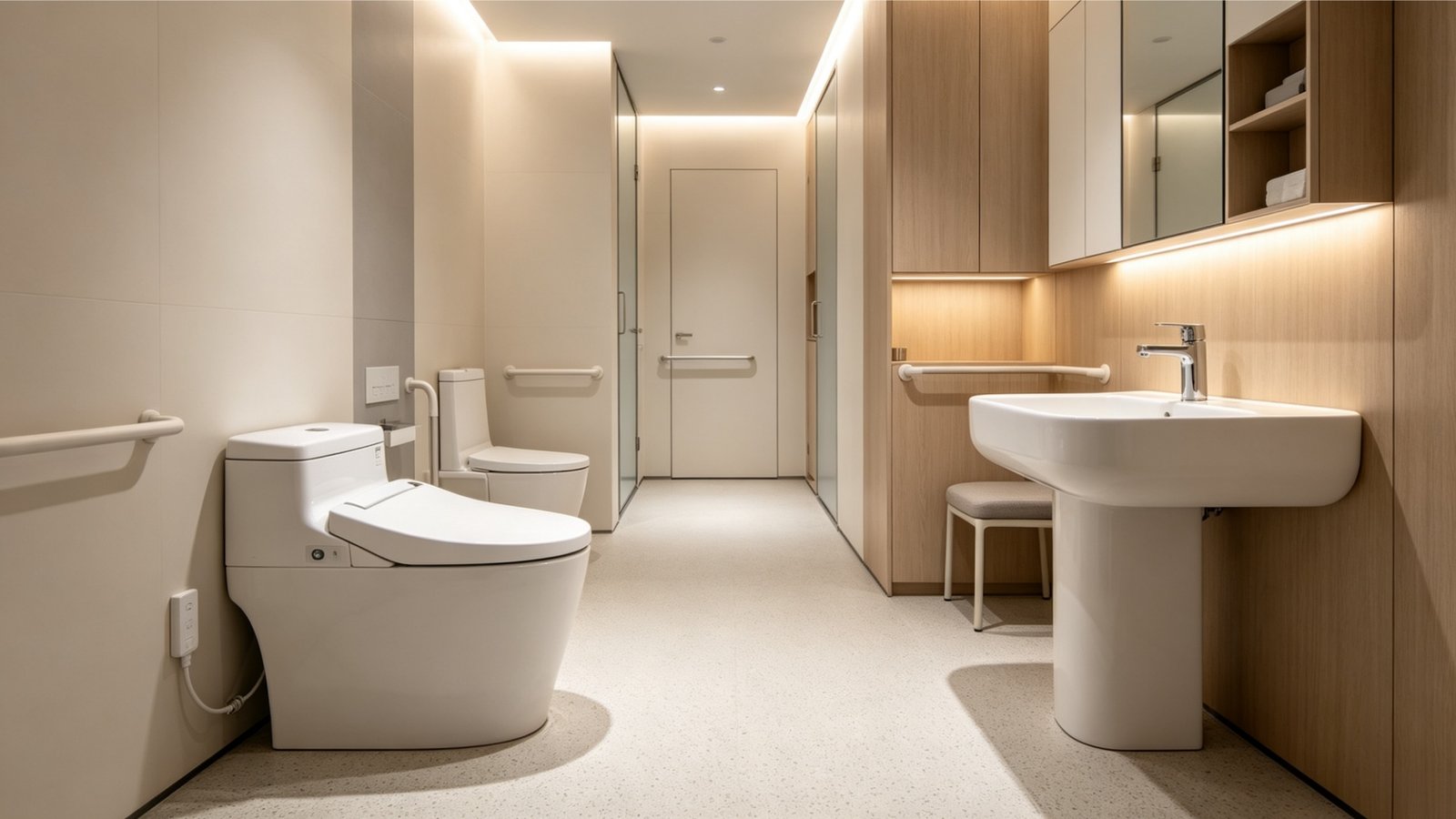 The Multi-Generational Wellness Set featuring an intelligent smart toilet and ergonomic undermount basin