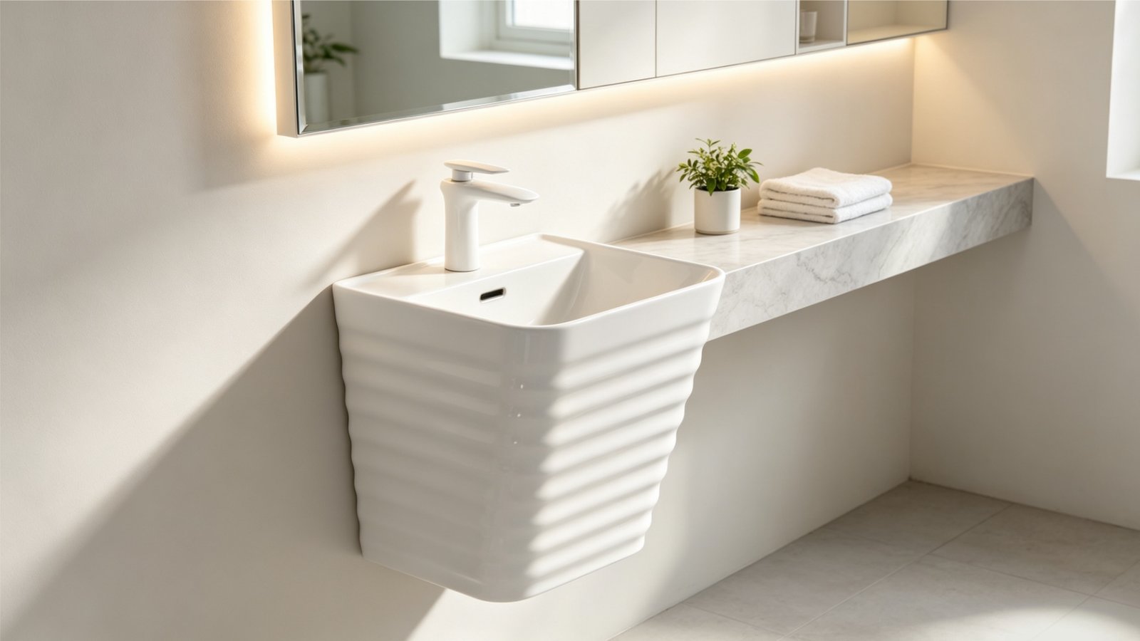Coordinated commercial vanity layout showcasing premium wholesale ceramic wash basins