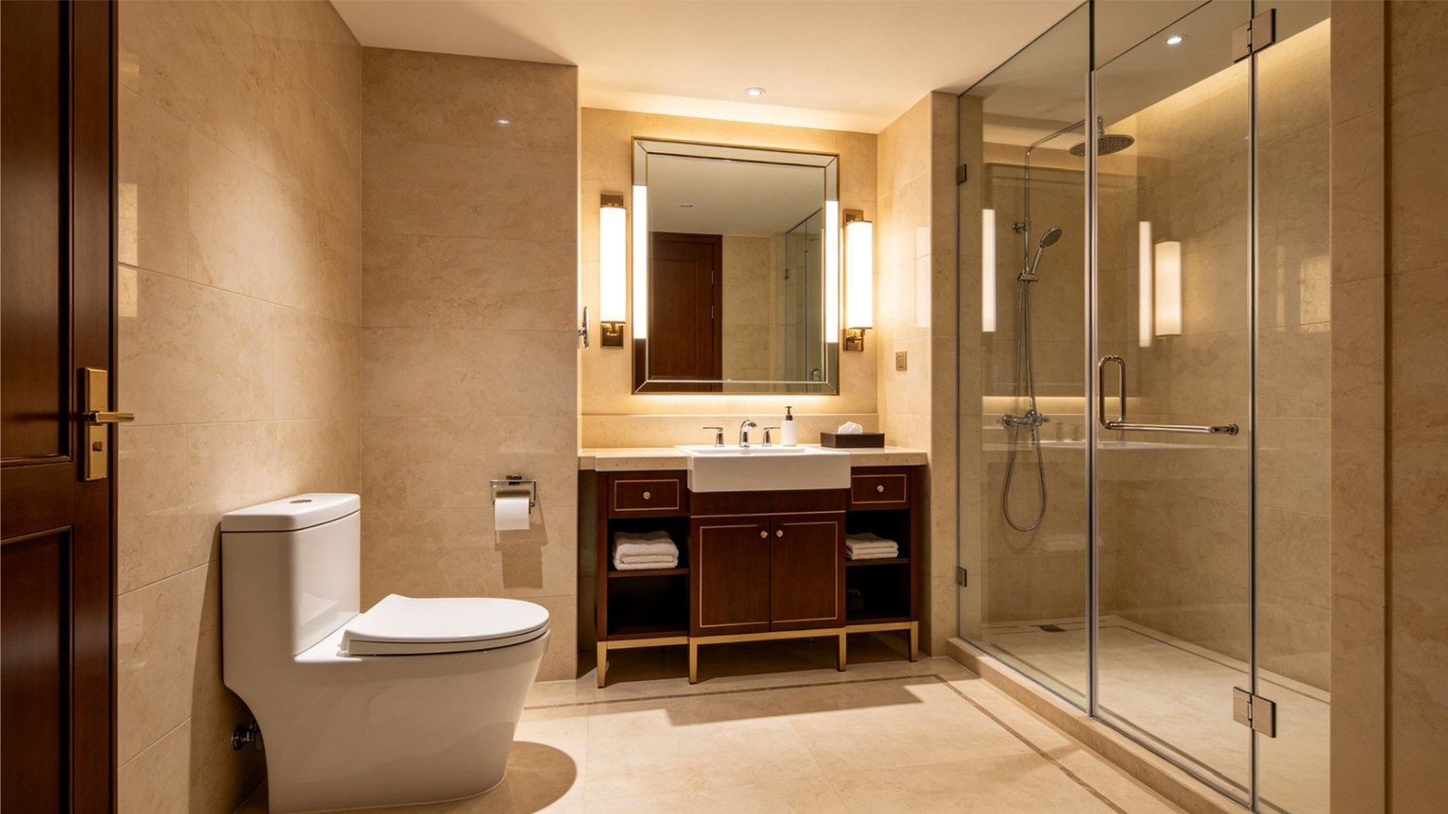 Luxury hotel bathroom toilet setup