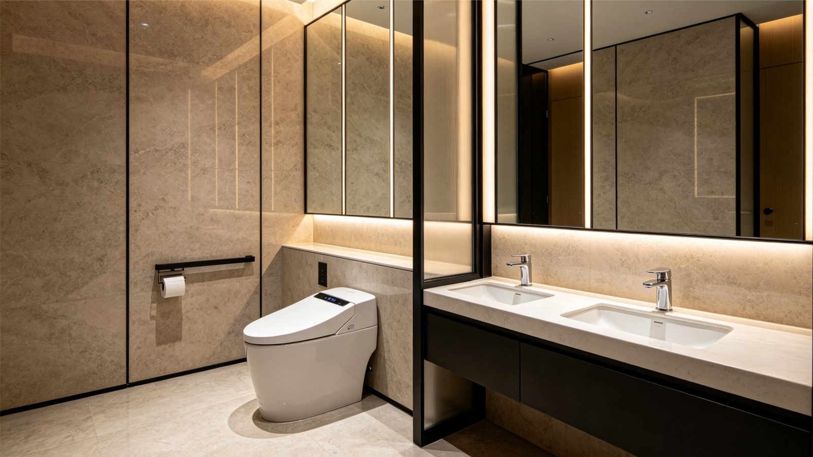 Commercial restroom upgrade showcasing premium electronic bidet facilities