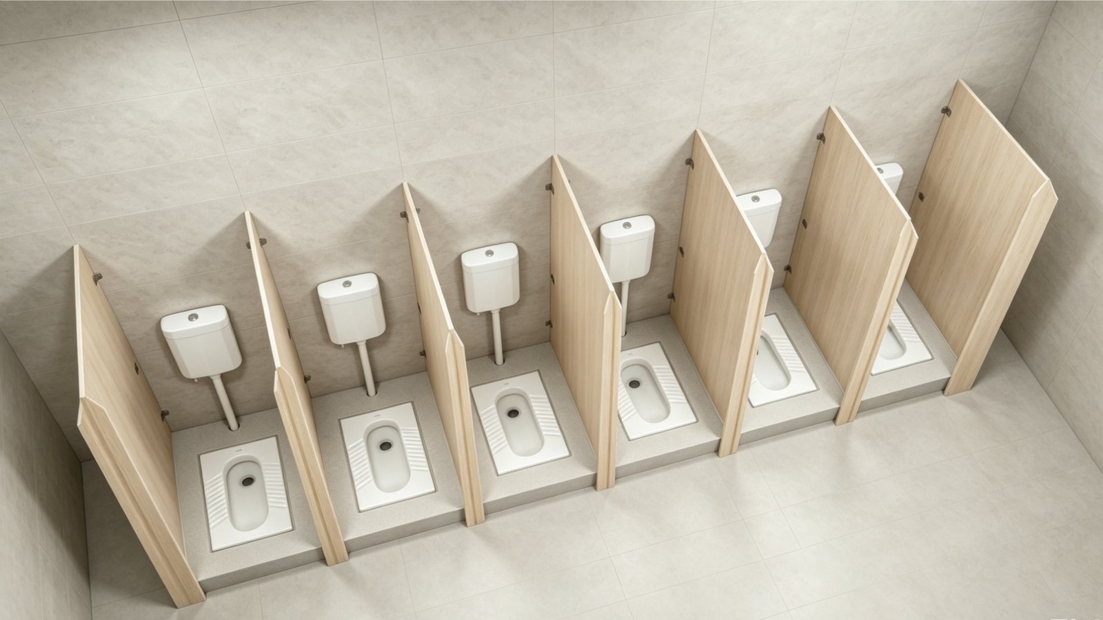 Public restroom squat pans designed for commercial transit hubs and transport stations