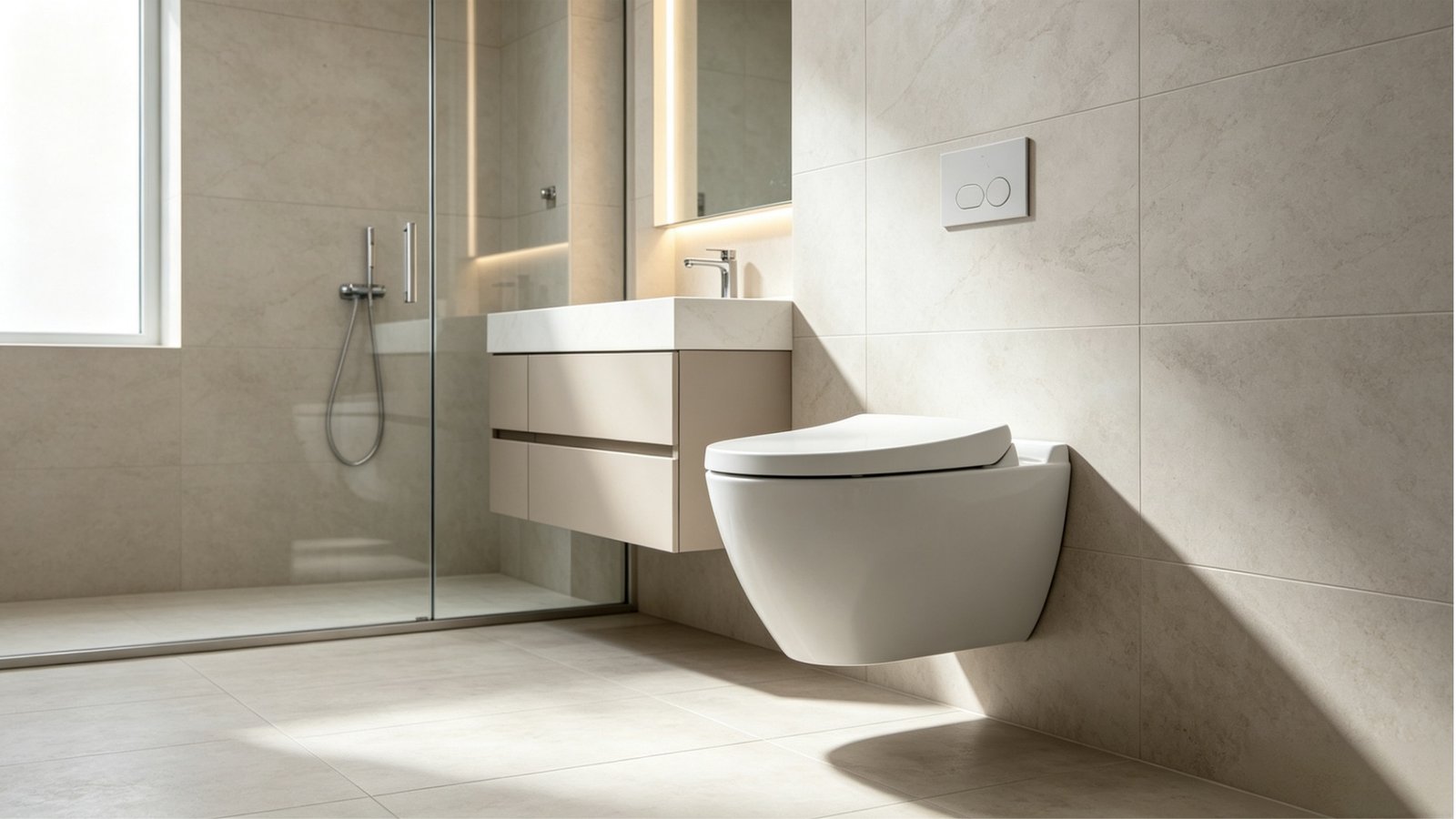 Luxury apartment bathroom featuring premium wall hung wc installations