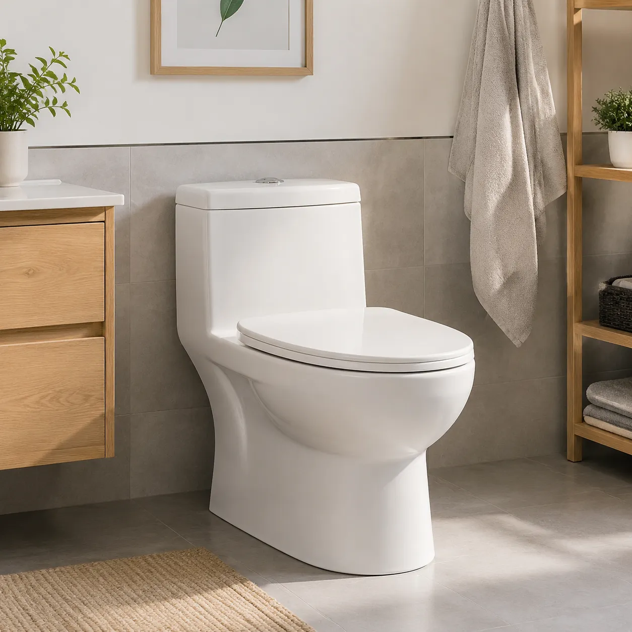Rimless Concealed Trapway One Piece Single Flush Toilet
